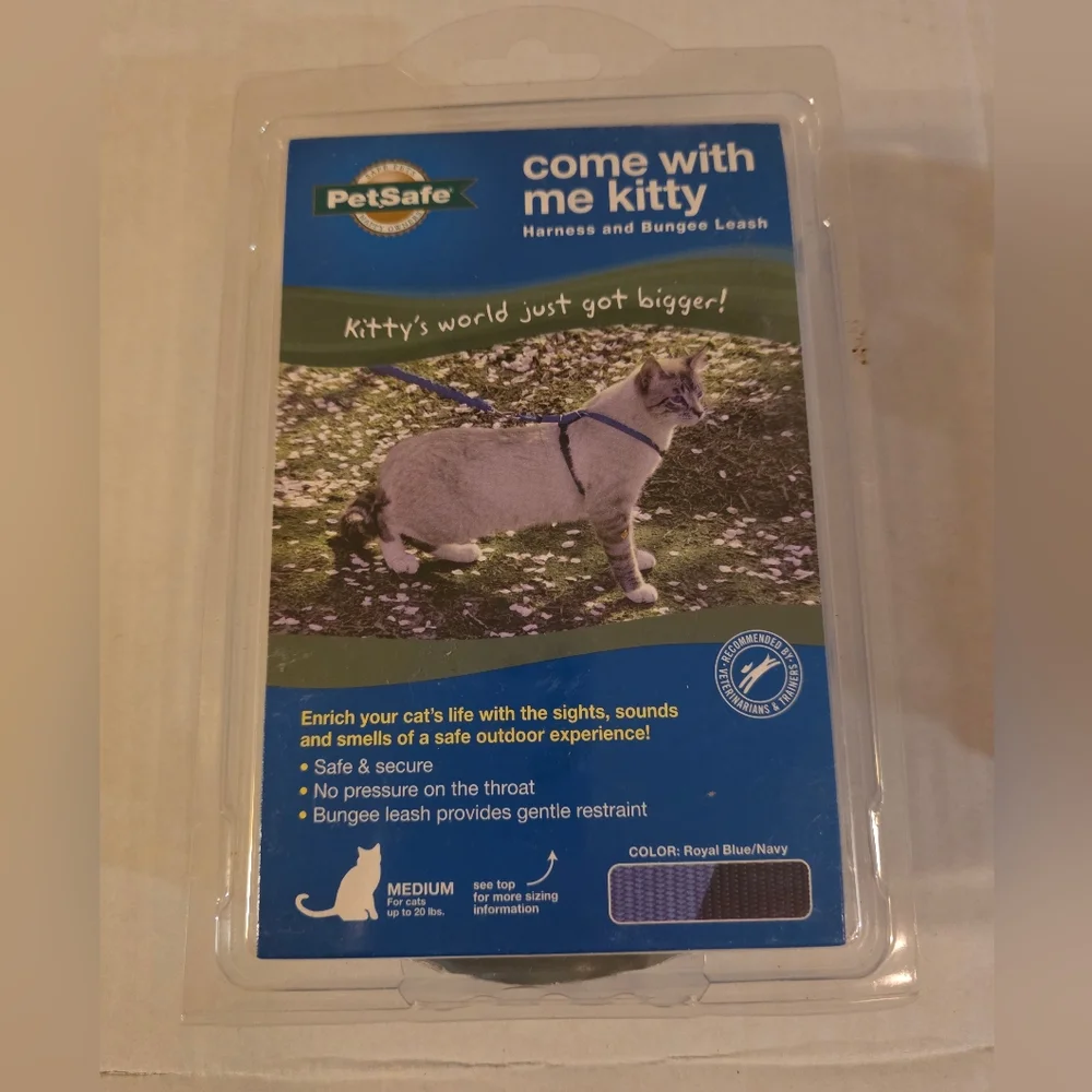 PetSafe Come With Me Kitty Cat Harness & Bungee Leash, SZ Medium Royal Blue/Navy